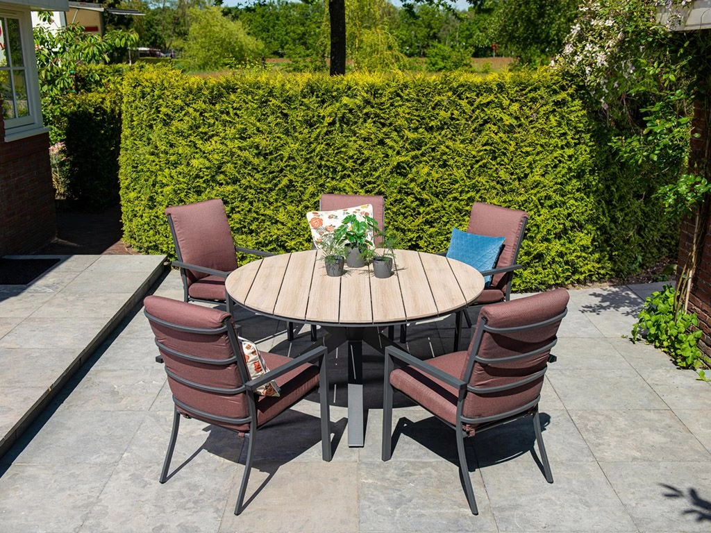 Outdoor Feelings Edson Carbon Black Light Teak Ø 148 Cm Tuintafel - Afbeelding 2